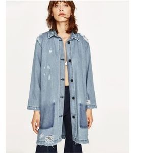 Zara Woman ZW The Levita Distressed Denim Duster
